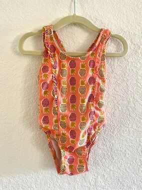 Tea Collection Orange Pineapple Tank Ruffle One-Piece Sz 6-9 months